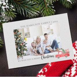 家族のエレガント写真の水の色のクリスマストラック シーズンカード