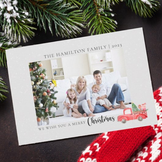 家族のエレガント写真の水の色のクリスマストラック シーズンカード