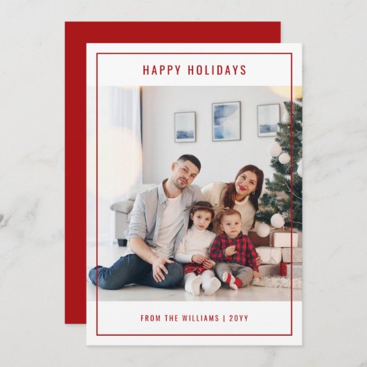 家族のエレガント写真クリスマスハッピー シーズンカード (正面/裏面)