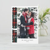 家族のエレガント写真グリーンと赤の格子模様クリスマス シーズンカード (スタンド正面)