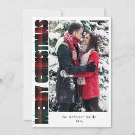 家族のエレガント写真グリーンと赤の格子模様クリスマス シーズンカード