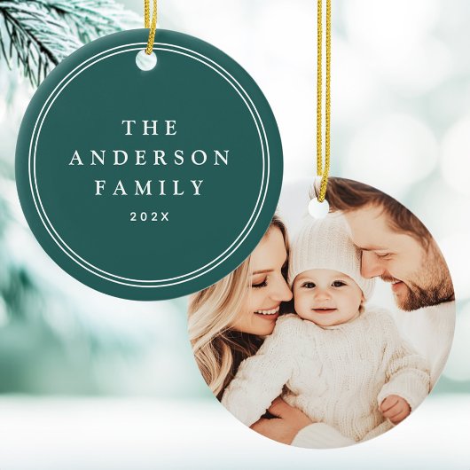 家族のエレガント写真縁ど名の名前の松の緑 セラミックオーナメント