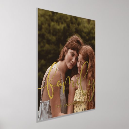 家族のエレガント書道のオーバーレイ写真 箔ポスター (レイダウン)