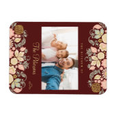 家族のカスタム写真と文字ブルゴーニュ赤面 マグネット (横)