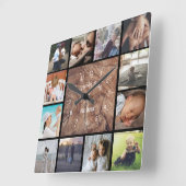 家族のカスタム写真コラージュは木材をパーソナライズ スクエア壁時計 (傾斜)
