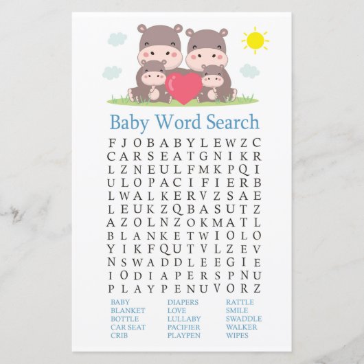 家族のカバ赤ちゃんシャワーワード検索ゲーム (正面)