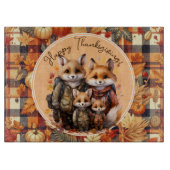 家族のキツネハッピー感謝祭カボチャのプレイド カッティングボード (正面)