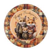 家族のキツネハッピー感謝祭カボチャのプレイド カッティングボード (正面)