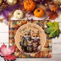 家族のキツネハッピー感謝祭カボチャのプレイド