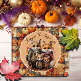 家族のキツネハッピー感謝祭カボチャのプレイド カッティングボード