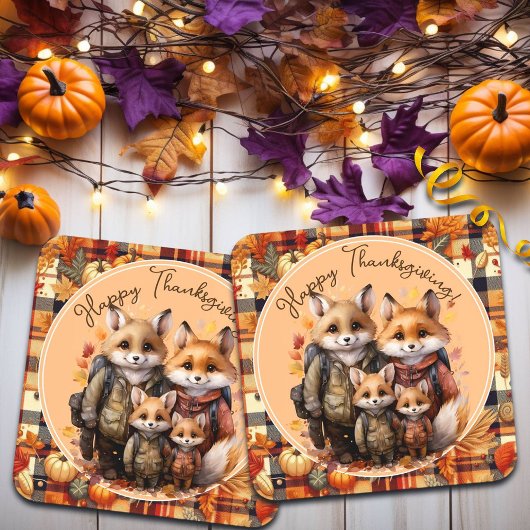 家族のキツネハッピー感謝祭カボチャのプレイド コースター