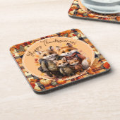 家族のキツネハッピー感謝祭カボチャのプレイド コースター (左側)