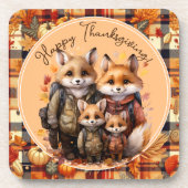 家族のキツネハッピー感謝祭カボチャのプレイド コースター (正面)