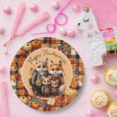 家族のキツネハッピー感謝祭カボチャのプレイド ペーパープレート (パーティー)