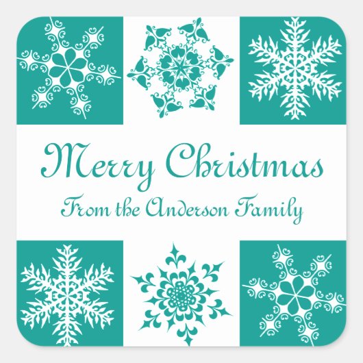 家族のギフトラベルからクリスマスを楽しむ スクエアシール (正面)