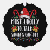 家族のクリスマスからサンタの耳を引き離す可能性が最も高い オーナメントカード (正面)