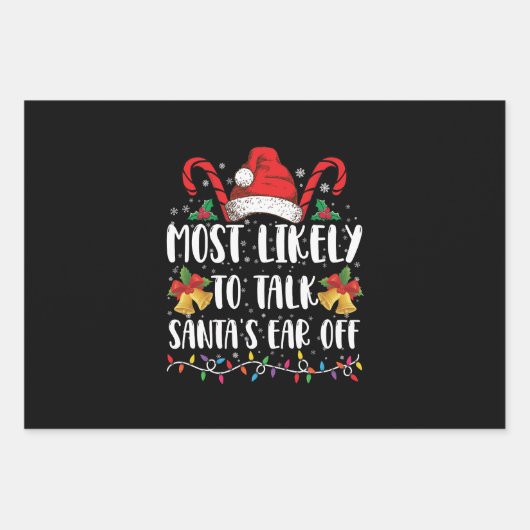 家族のクリスマスからサンタの耳を引き離す可能性が最も高い ラッピングペーパーシート (正面)