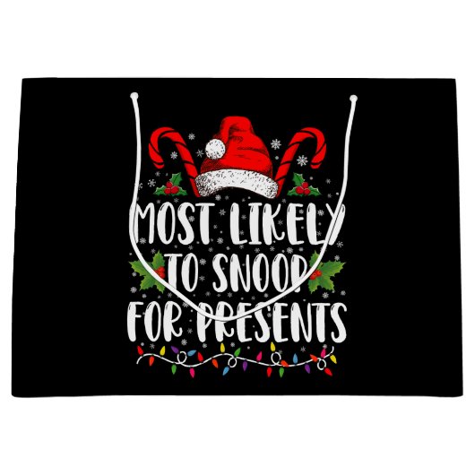 家族のクリスマスに雪が降りそうなプレゼント ラージペーパーバッグ (正面)