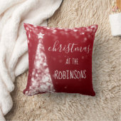 家族のクリスマスのきらめくな木の銀及び赤 クッション (ブランケット)