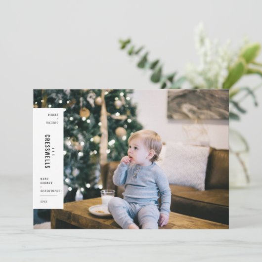 家族のクリスマスのミニマルな美的な写真 シーズンカード (スタンド正面)