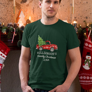 家族のクリスマスのヴィンテージのトラックのパーソナライズな緑 Tシャツ