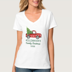 家族のクリスマスのヴィンテージの赤いトラックパーソナライズなWV Tシャツ