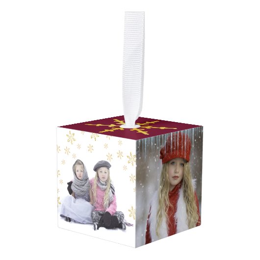 家族のクリスマスの写真の立方体のオーナメント キューブオーナメント (正面アングル)