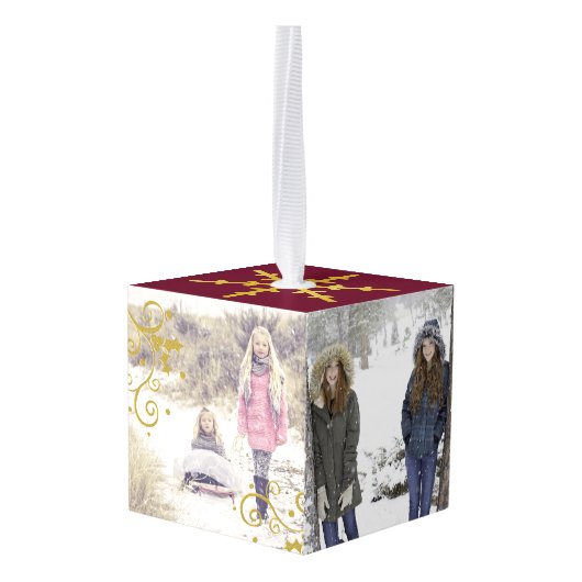 家族のクリスマスの写真の立方体のオーナメント キューブオーナメント (裏面アングル)