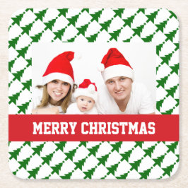 家族のクリスマスの写真 スクエアペーパーコースター