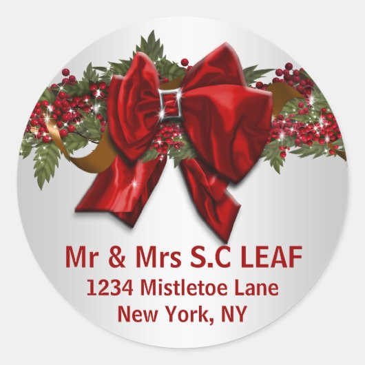 家族のクリスマスアドレスのシールをパーソナライズ ラウンドシール (正面)