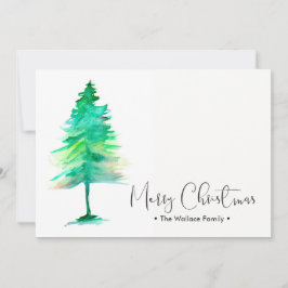 家族のクリスマスウォーターカラーパーソナライズされたのピンツリー シーズンカード