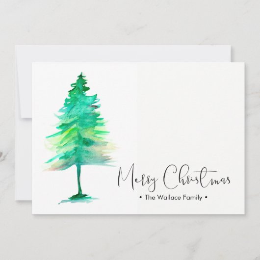 家族のクリスマスウォーターカラーパーソナライズされたのピンツリー シーズンカード (正面)