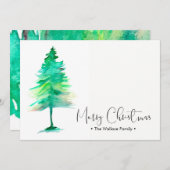 家族のクリスマスウォーターカラーパーソナライズされたのピンツリー シーズンカード (正面/裏面)