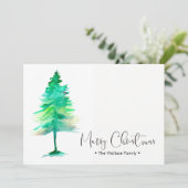 家族のクリスマスウォーターカラーパーソナライズされたのピンツリー シーズンカード (スタンド正面)