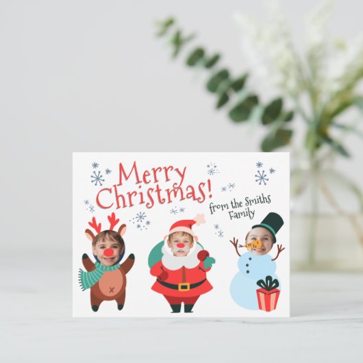 家族のクリスマスカーパーソナライズされたド ポストカード (スタンド正面)
