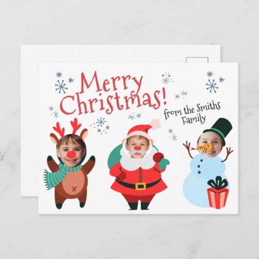 家族のクリスマスカーパーソナライズされたド ポストカード (正面/裏面)