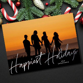 家族のクリスマスシルバー写真 箔シーズンカード