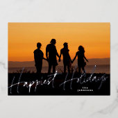 家族のクリスマスシルバー写真 箔シーズンカード (正面)