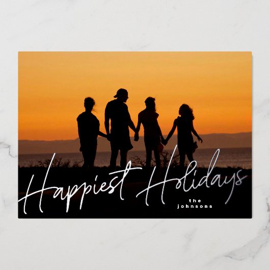 家族のクリスマスシルバー写真 箔シーズンカード (正面)