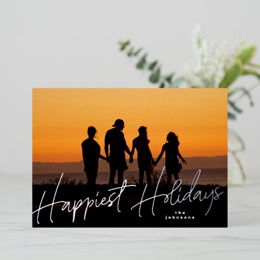 家族のクリスマスシルバー写真 箔シーズンカード (立ち正面)