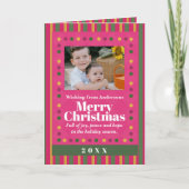 家族のクリスマスストライプ写真 ホリデーポストカード カード (正面)