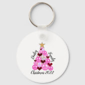 家族のクリスマスネクタイ染め平和サインの木ピンク キーホルダー (正面)