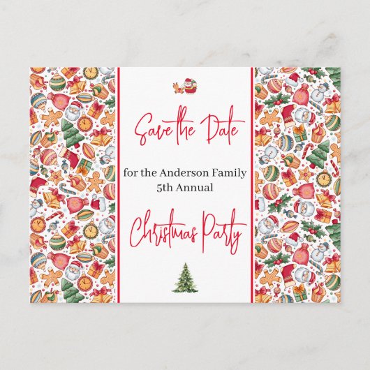 家族のクリスマスパーティー保存日付クリスマス休日 ポストカード (正面)