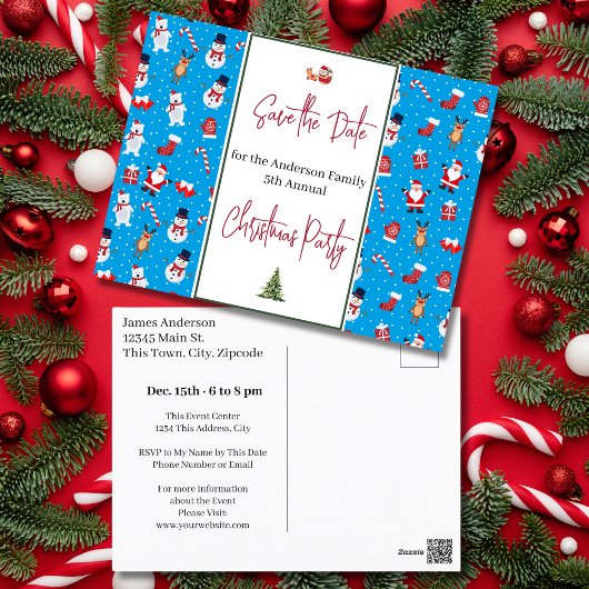 家族のクリスマスパーティー日付の保存雪だるま ポストカード