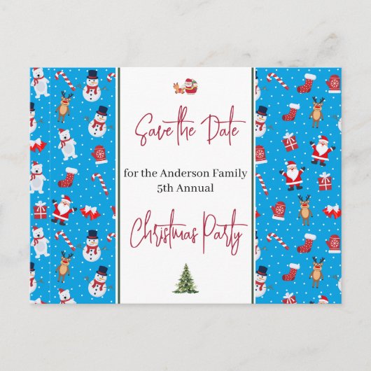 家族のクリスマスパーティー日付の保存雪だるま ポストカード (正面)