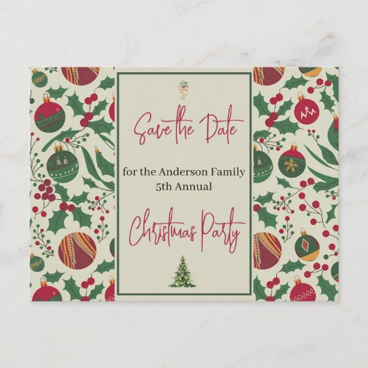 家族のクリスマスパーティー日付の保存 ポストカード (正面)