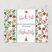 家族のクリスマスパーティー日付を保存Holly Berry ポストカード (正面)