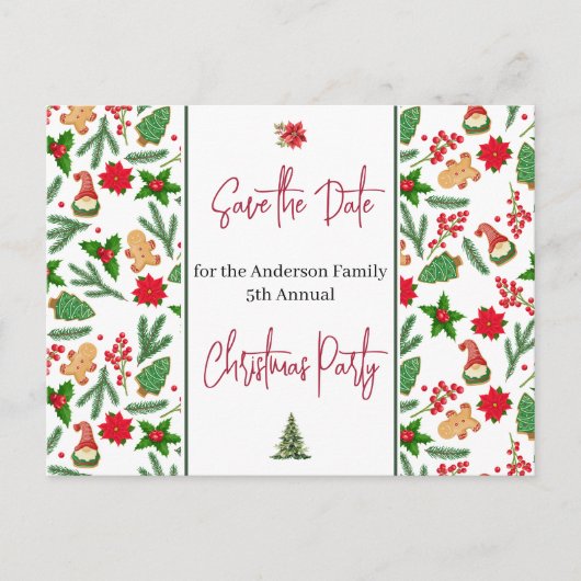 家族のクリスマスパーティー日付を保存Holly Berry ポストカード (正面)