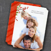 家族のクリスマスフォトと赤ベリーウィンターグリーン 招待状