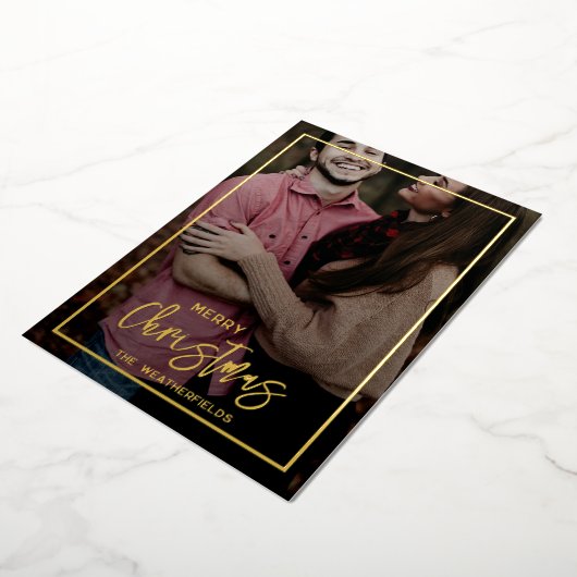 家族のクリスマスフォトスクリプト金ゴールド 箔シーズンカード (回転した状態)